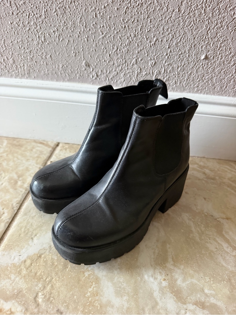 Vagabond Black Leather Platform Chelsea Booties